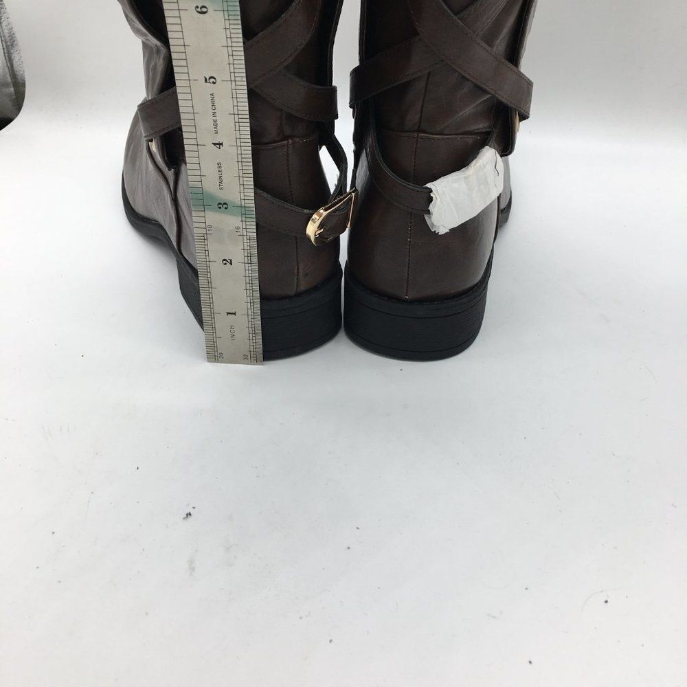 Brown Knee High Boots Low Heels Side Zipper Fall Winter Boots Shoes - Picture 5 of 10